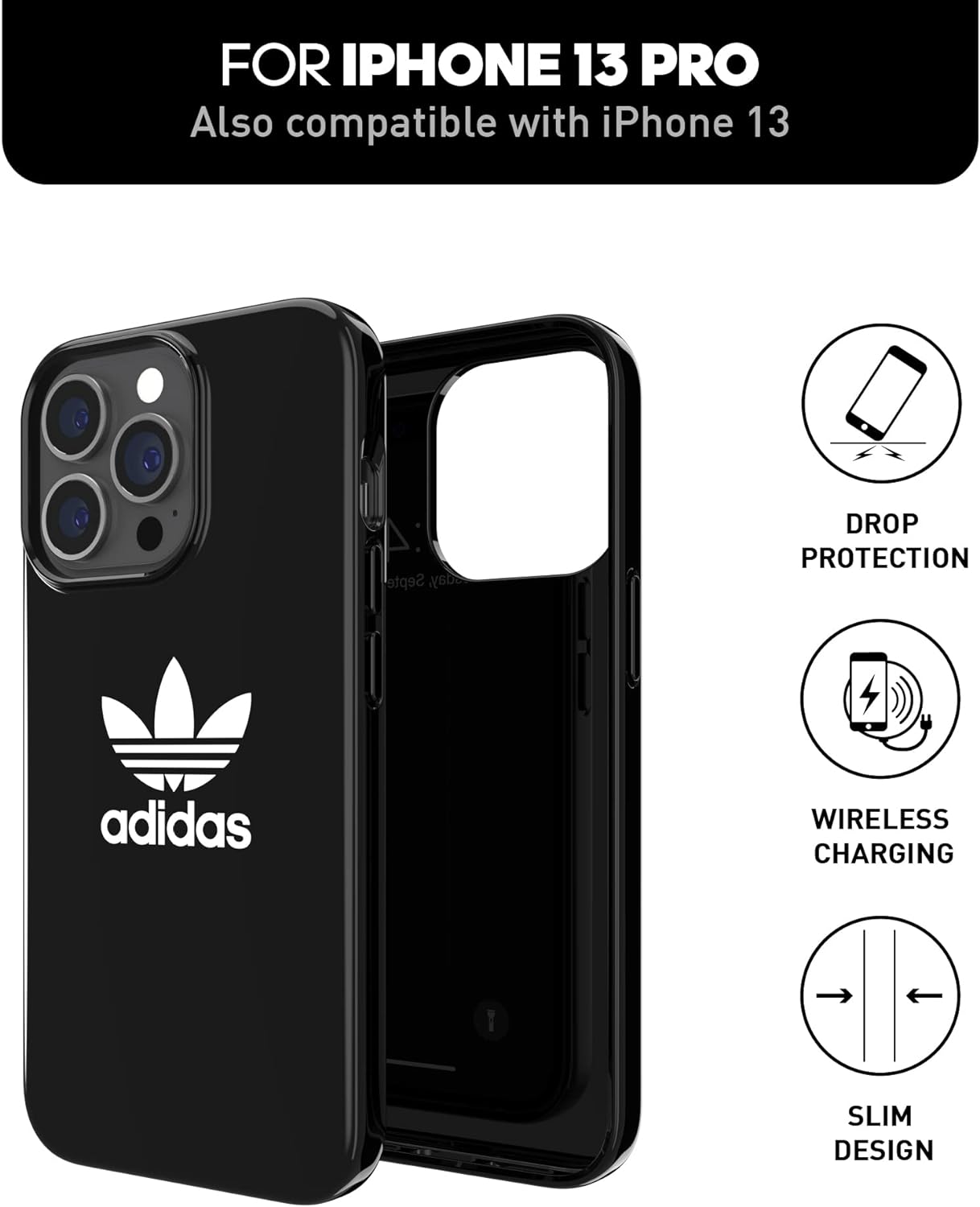 adidas Cover progettata per iPhone 13 Pro 6.1, resistente alle cadute, bordi rialzati, cover originale, colore:
