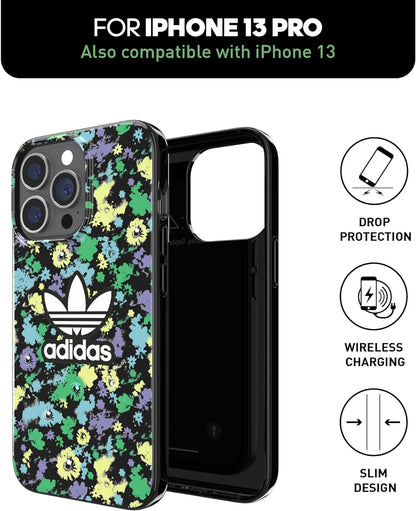 adidas Case Designed for iPhone 13 Pro 6.1, Drop Tested Cases, Shockproof Raised Edges, Original Protective Case, Colourful Flowers