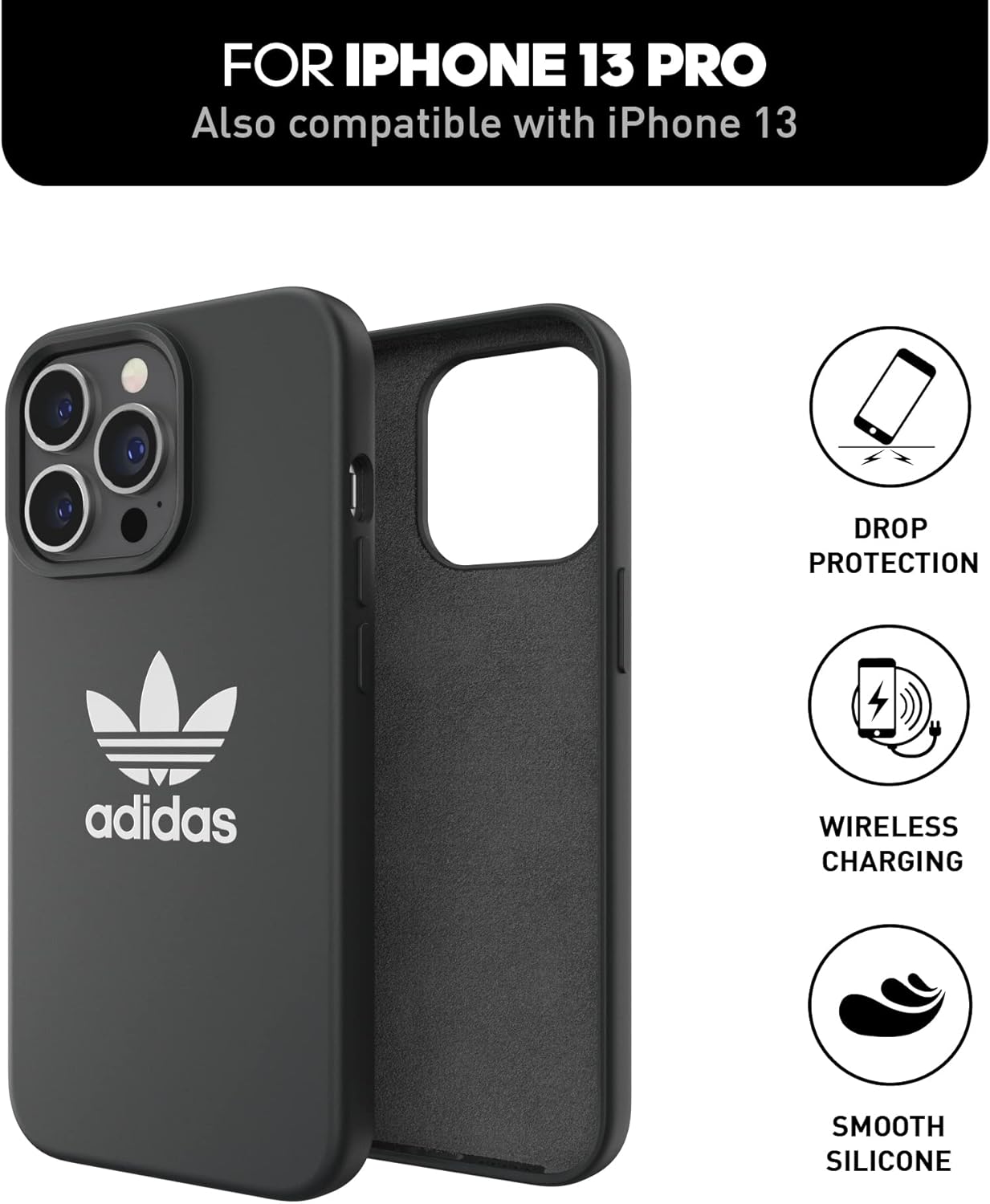 adidas Case Designed for iPhone 13 Pro 6.1, Drop Tested Cases, Shockproof Raised Edges, Original Protective Case, Black
