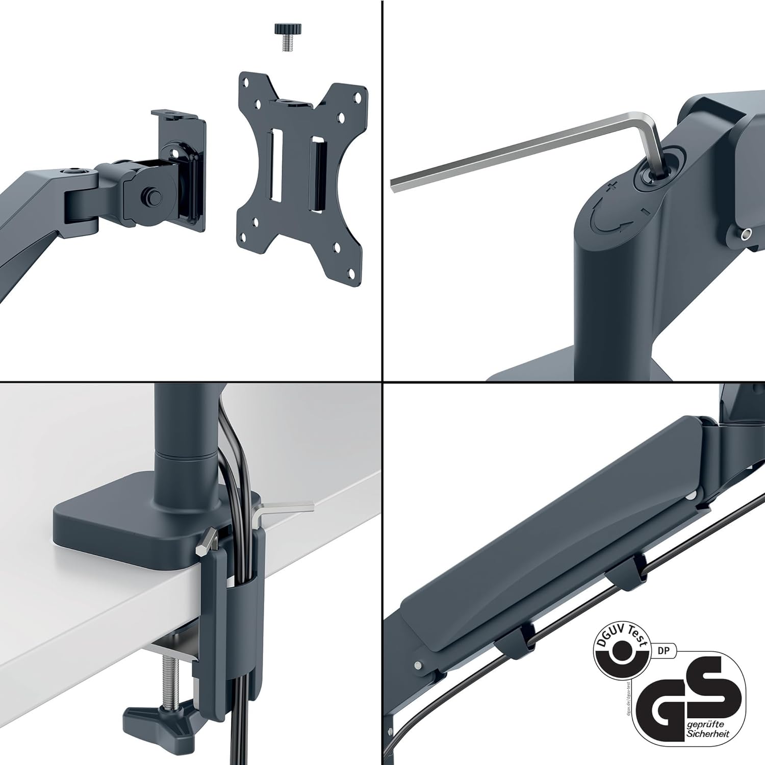 Leitz Ergo Space Saving Single Monitor Arm, Dark Grey Monitor Arm for Up to 32" Monitors, Velvet Grey, 64890089