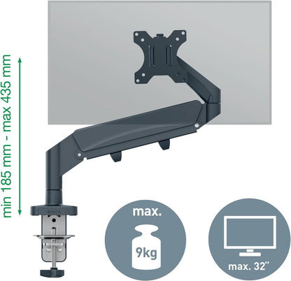 Leitz Ergo Space Saving Single Monitor Arm, Dark Grey Monitor Arm for Up to 32" Monitors, Velvet Grey, 64890089