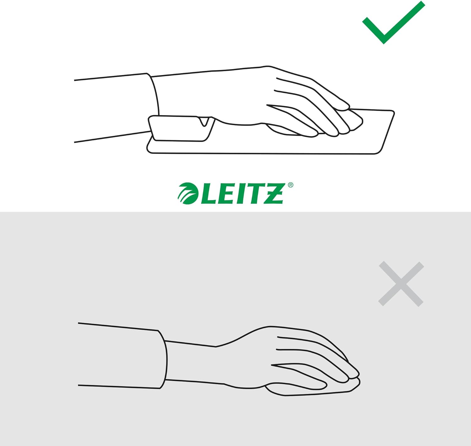 Leitz Ergo Mauspad mit verstellbarer Handgelenkauflage, zwei Höheneinstellungen, verbessert Haltung & Durchblutung, Computer-Mauspad, Für Rechts- und Linkshänder, Ergo-Serie, Hellgrau/Weiß, 65170085