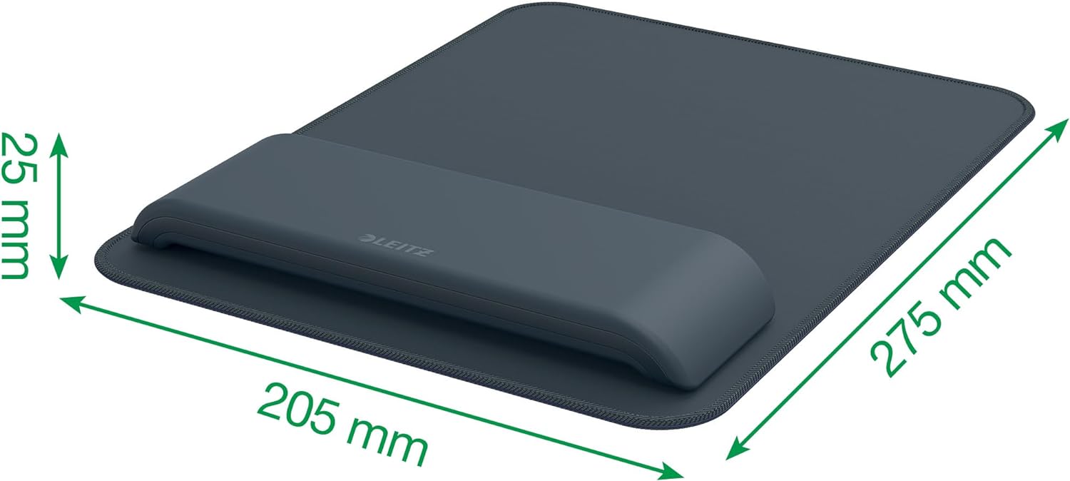 Leitz Ergo Mouse Pad with Adjustable Wrist Rest, Two Height Settings, Velvet Grey/White Computer Mouse Mat, 65170089