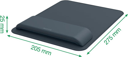 Leitz Ergo Mouse Pad with Adjustable Wrist Rest, Two Height Settings, Velvet Grey/White Computer Mouse Mat, 65170089
