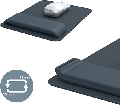 Leitz Ergo Mouse Pad with Adjustable Wrist Rest, Two Height Settings, Velvet Grey/White Computer Mouse Mat, 65170089