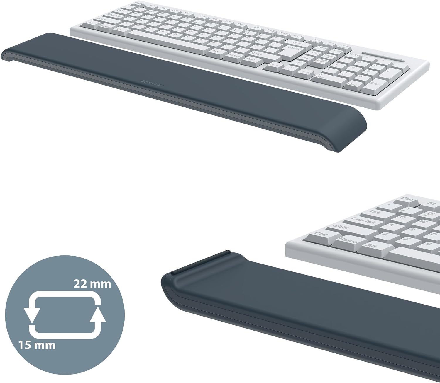 Leitz Ergo Handgelenkauflage für Tastatur, Schaumstoffgepolsterte Handgelenkstütze, Für Links- und Rechtshänder, Verbessert Haltung & Durchblutung, Ergo-Serie, Samtgrau, 65230089