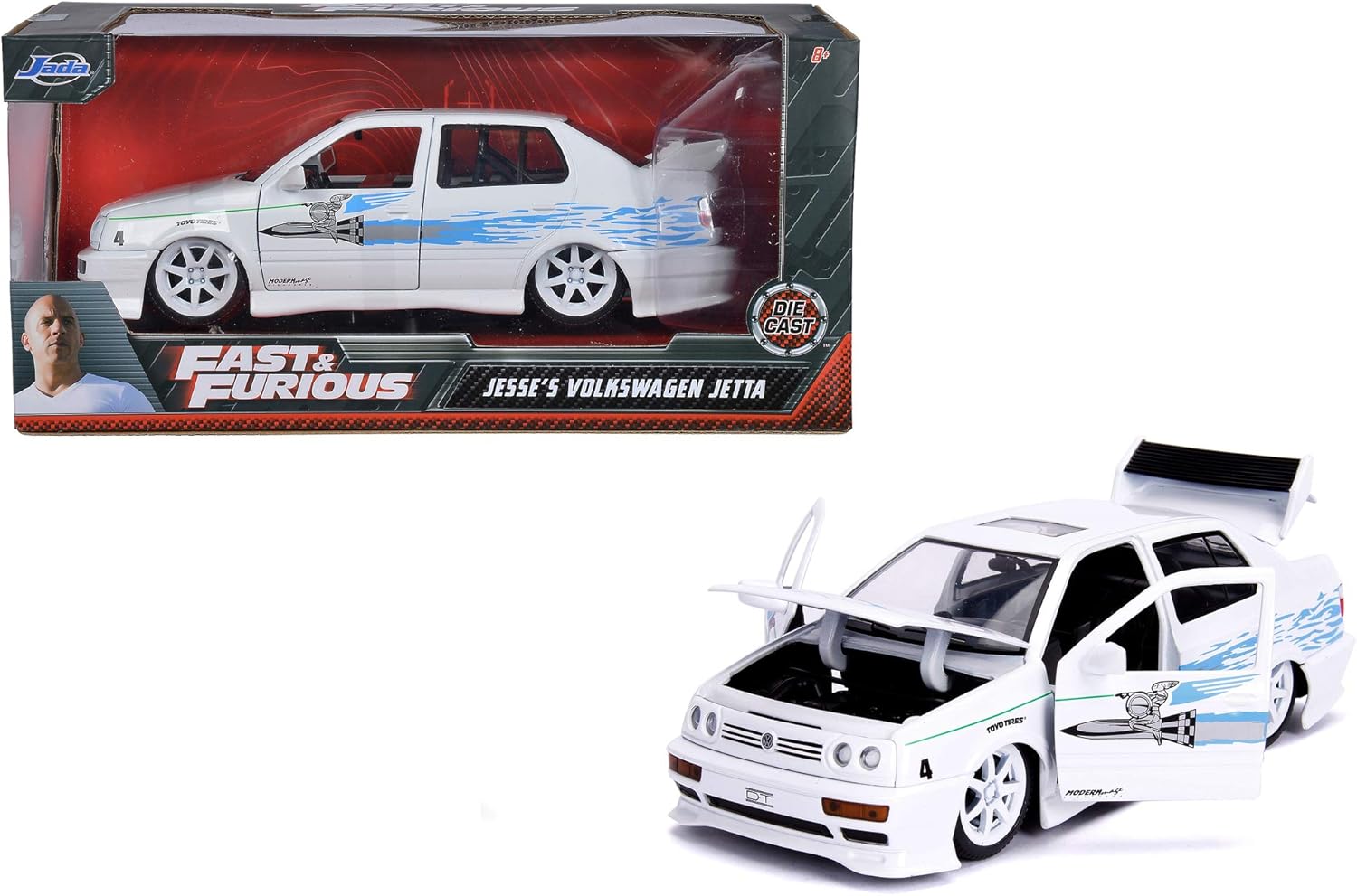 Jada 253203025 The Fast And The Furious 1:24 F&F Jesses VW Jetta, White/Blue
