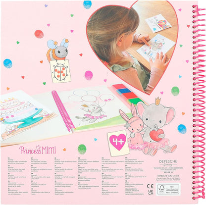 Depesche Princess Mimi -Fingerprint Fun Coloring Book for Kids aged 4 and up, Includes 4 Ink Pads