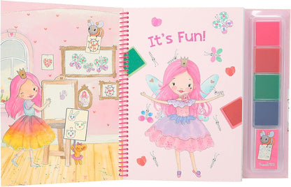 Depesche Princess Mimi -Fingerprint Fun Coloring Book for Kids aged 4 and up, Includes 4 Ink Pads