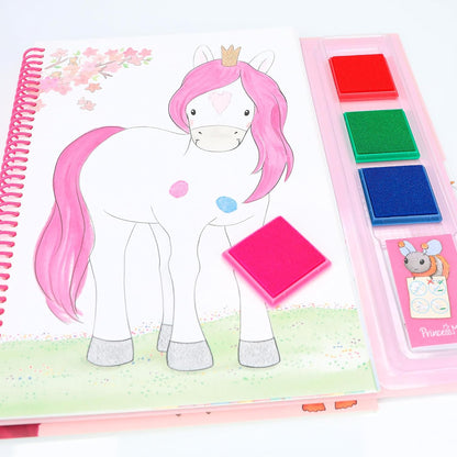Depesche Princess Mimi -Fingerprint Fun Coloring Book for Kids aged 4 and up, Includes 4 Ink Pads