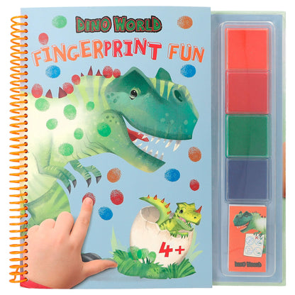 Depesche 12106 Dino World - Fingerprint Fun, kleurboek met 4 inktkussens, om met je vingers te kleuren
