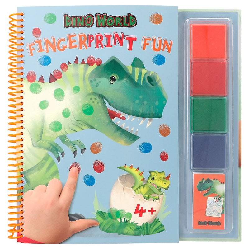 Depesche 12106 Dino World - Fingerprint Fun, kleurboek met 4 inktkussens, om met je vingers te kleuren