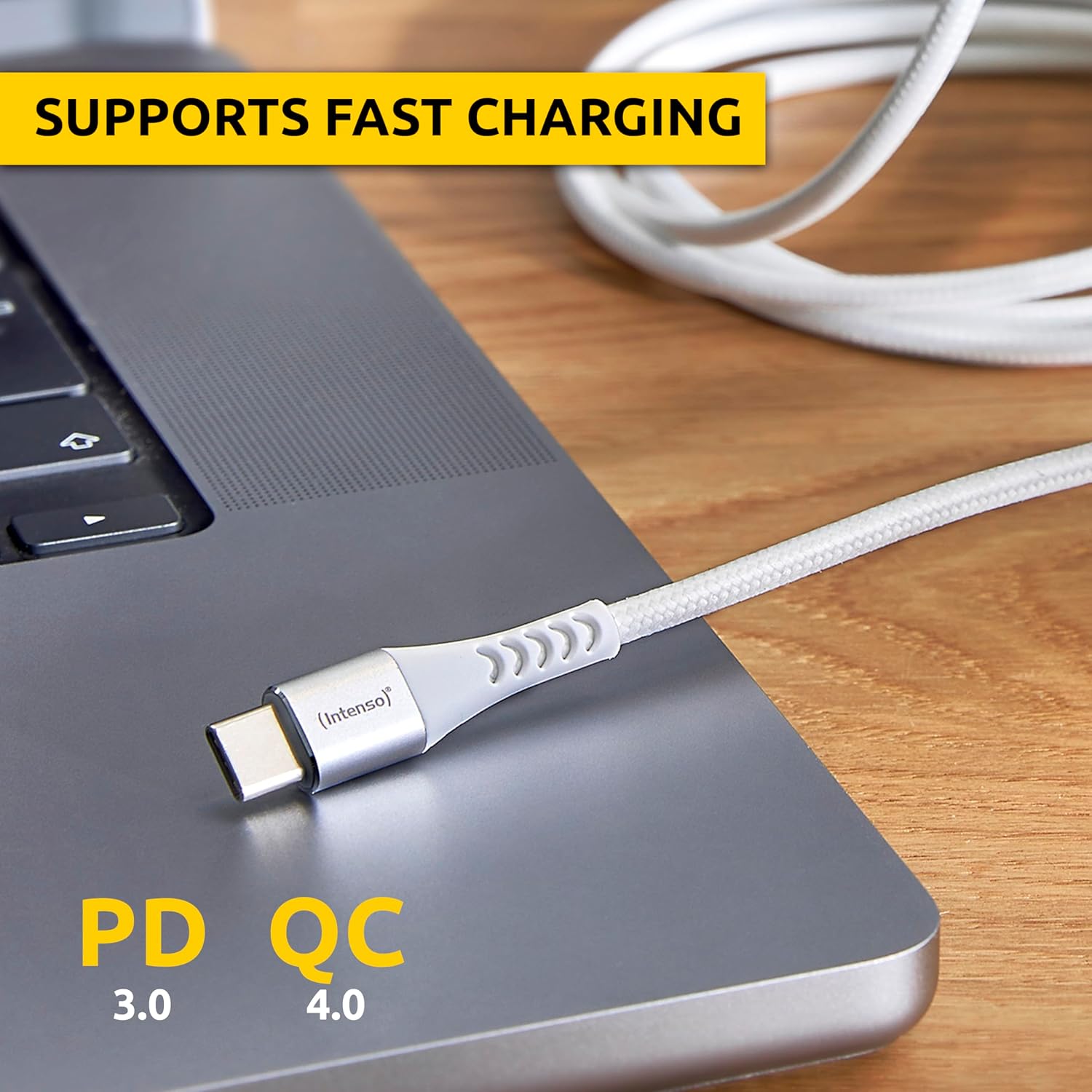 Intenso USB-Cable C315C, USB-C auf USB-C Daten- und Ladekabel, Power Delivery mit bis zu 60 Watt, Nylon, 1.5 Meter, weiß