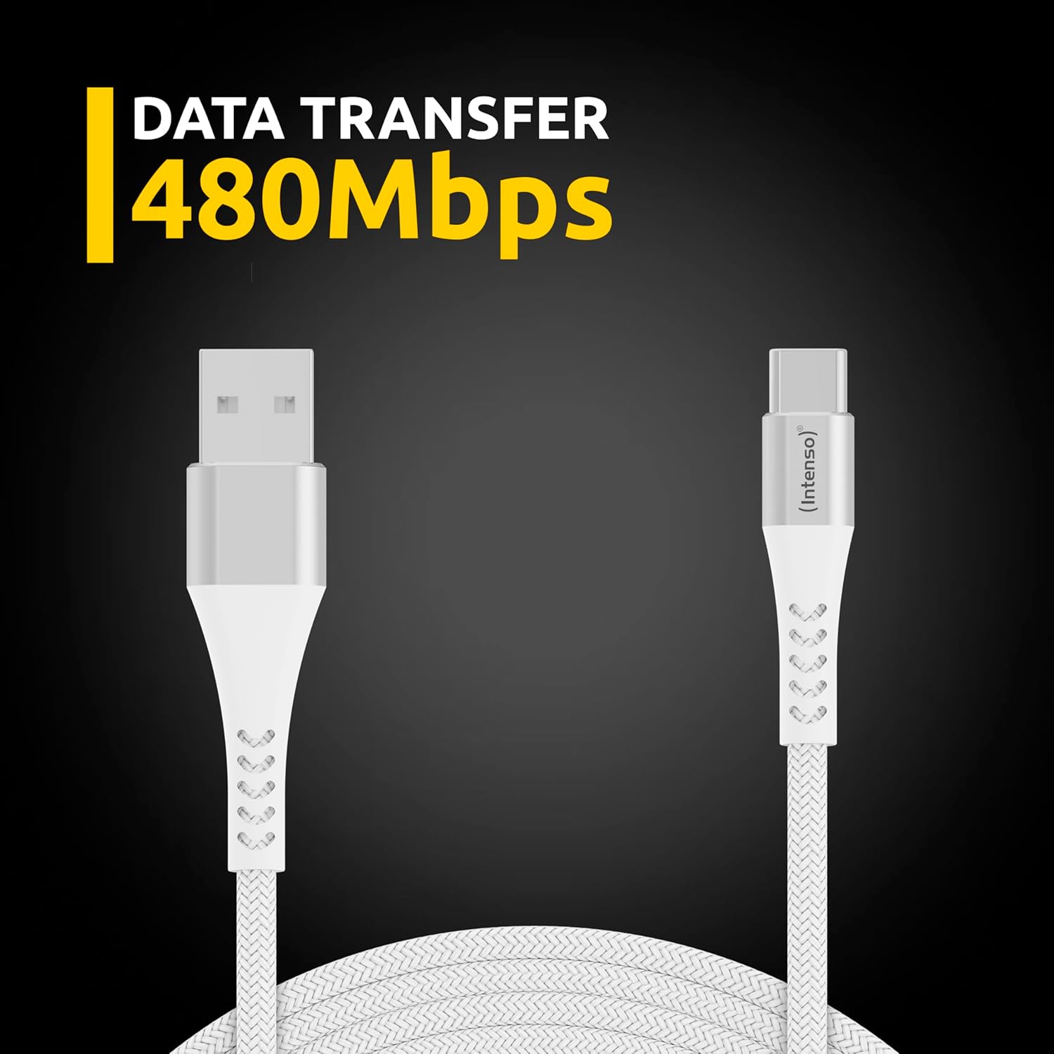 Intenso USB-Cable A315C, USB-A auf USB-C Daten- und Ladekabel, Quick Charge mit bis zu 60 Watt, Nylon, 1.5 Meter, weiß