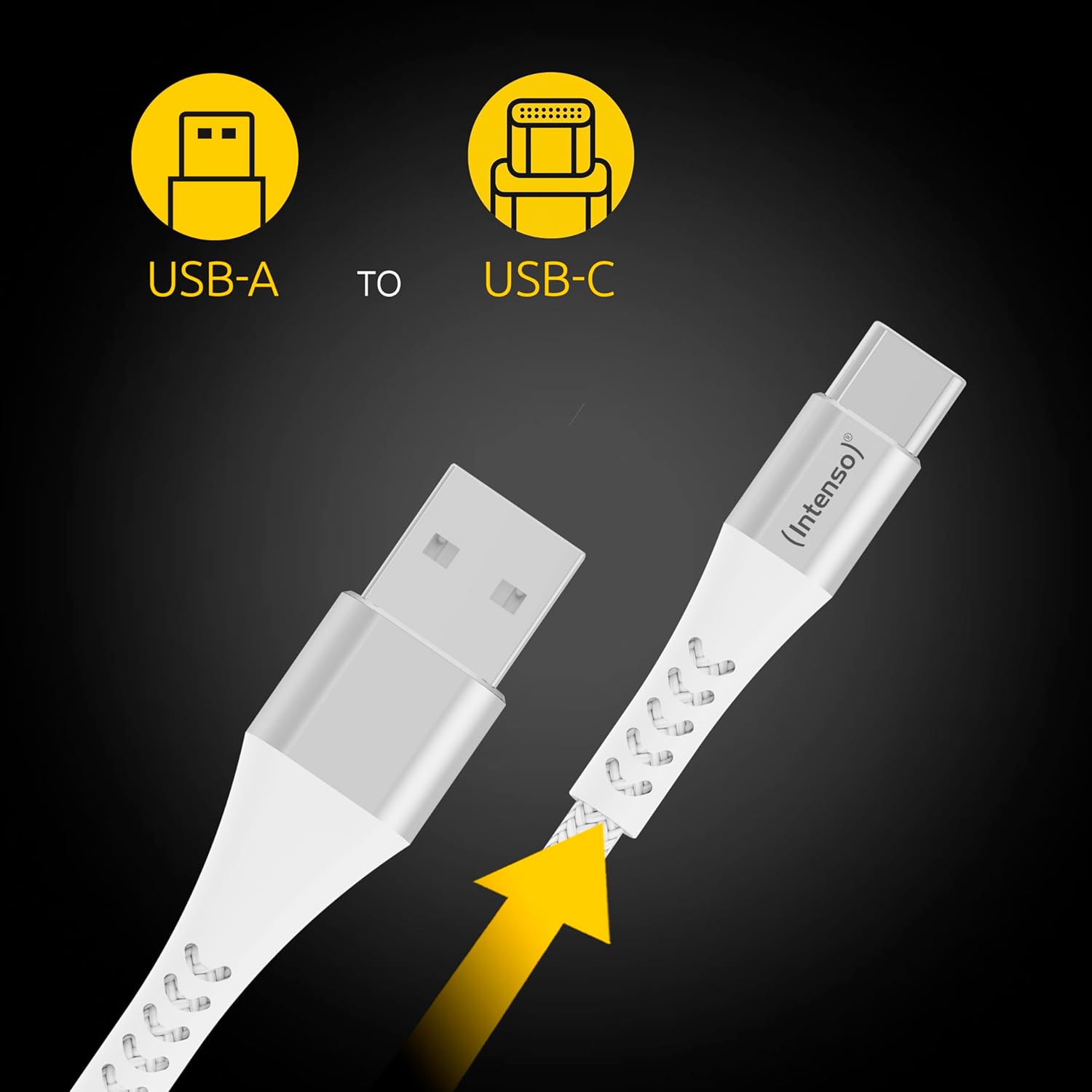 Intenso USB-Cable A315C, USB-A auf USB-C Daten- und Ladekabel, Quick Charge mit bis zu 60 Watt, Nylon, 1.5 Meter, weiß