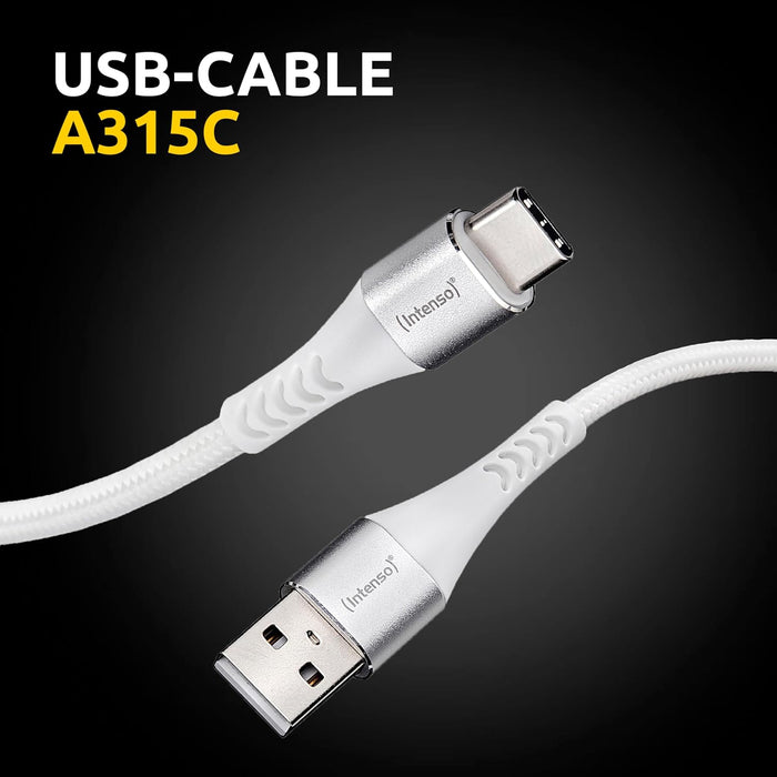 Intenso USB-Cable A315C, USB-A auf USB-C Daten- und Ladekabel, Quick Charge mit bis zu 60 Watt, Nylon, 1.5 Meter, weiß