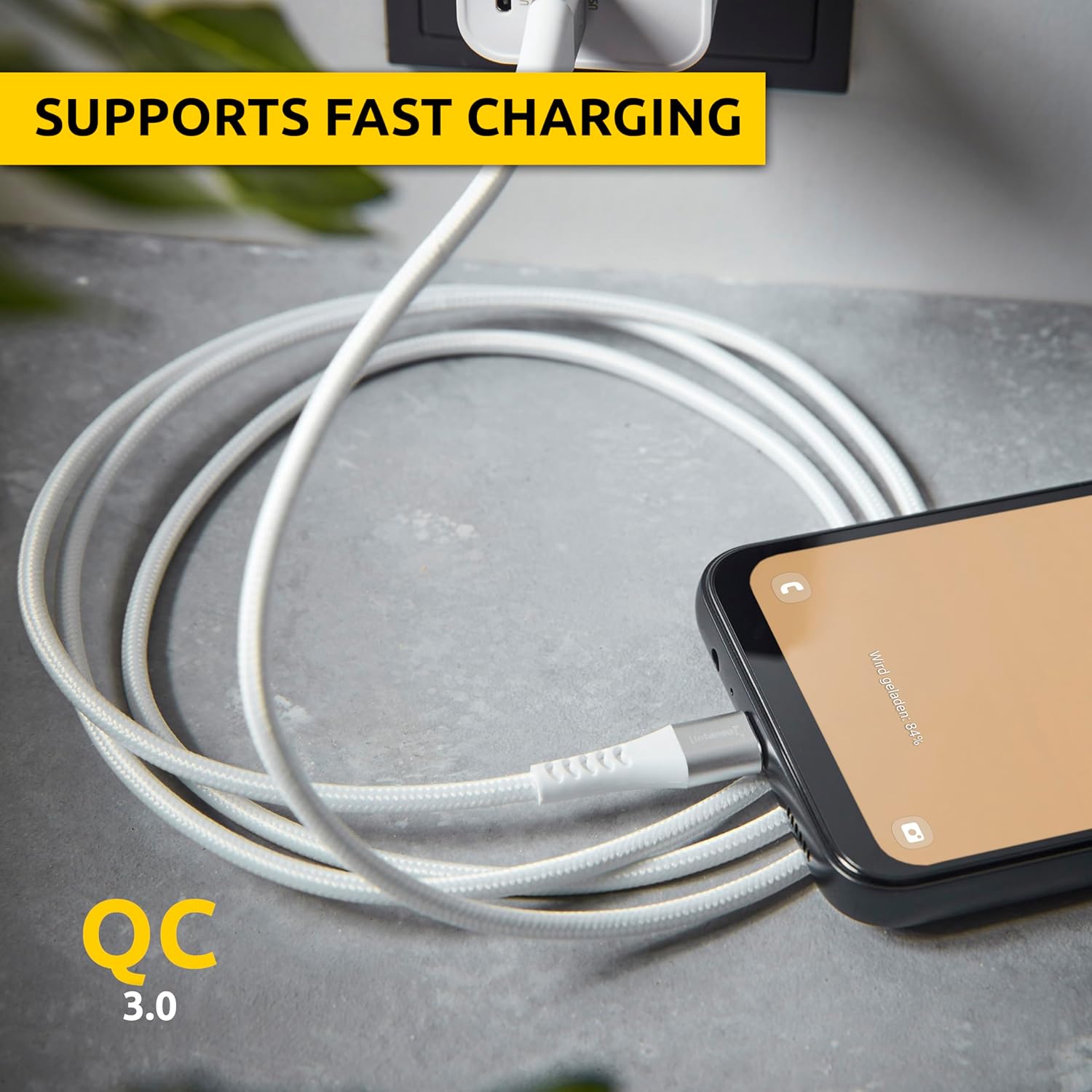 Intenso USB-Cable A315C, USB-A auf USB-C Daten- und Ladekabel, Quick Charge mit bis zu 60 Watt, Nylon, 1.5 Meter, weiß