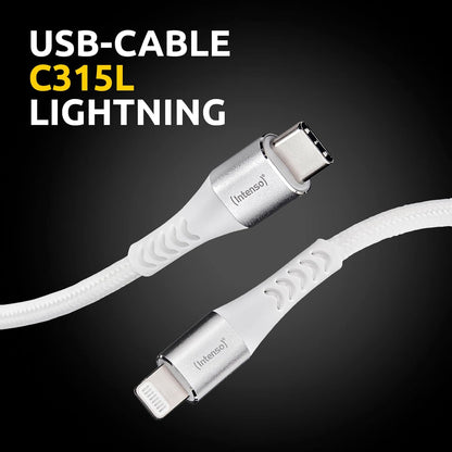 Intenso USB C315L USB C to Lightning Data and Charging Cable, Power Delivery with Up to 60 Watt, Nylon, 1.5 m, White