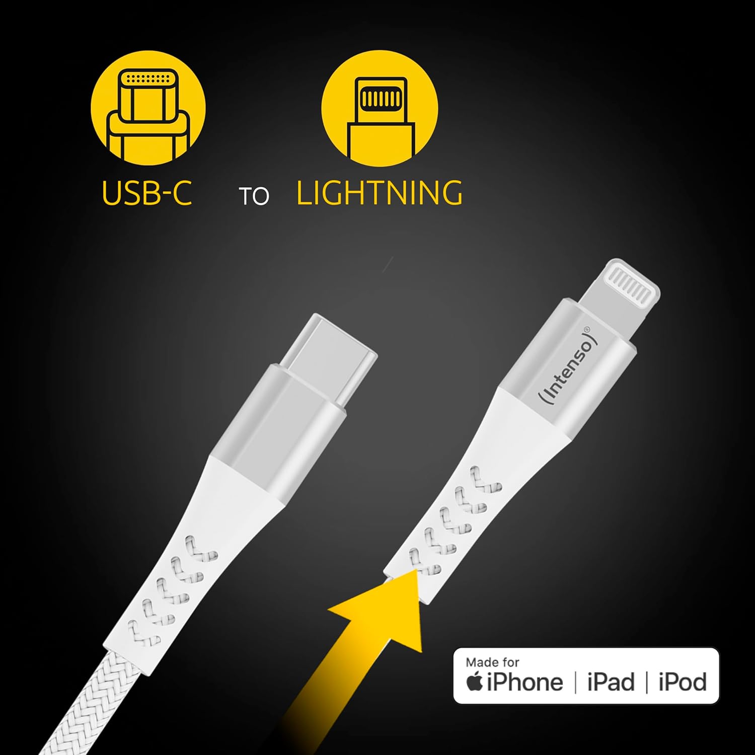 Intenso USB C315L USB C to Lightning Data and Charging Cable, Power Delivery with Up to 60 Watt, Nylon, 1.5 m, White