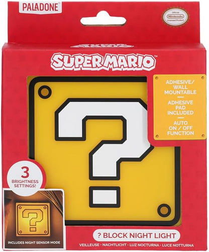 Paladone Super Mario Question Block Night Light - Officially Licensed Nintendo, Auto Night Sensor and Portable with Wall Adhesive, Retro Gift for Gamers