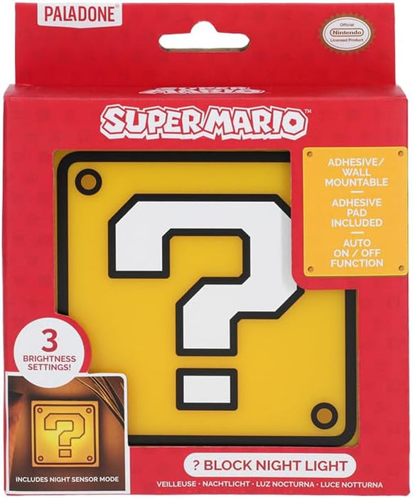 Paladone Super Mario Question Block Night Light - Officially Licensed Nintendo, Auto Night Sensor and Portable with Wall Adhesive, Retro Gift for Gamers