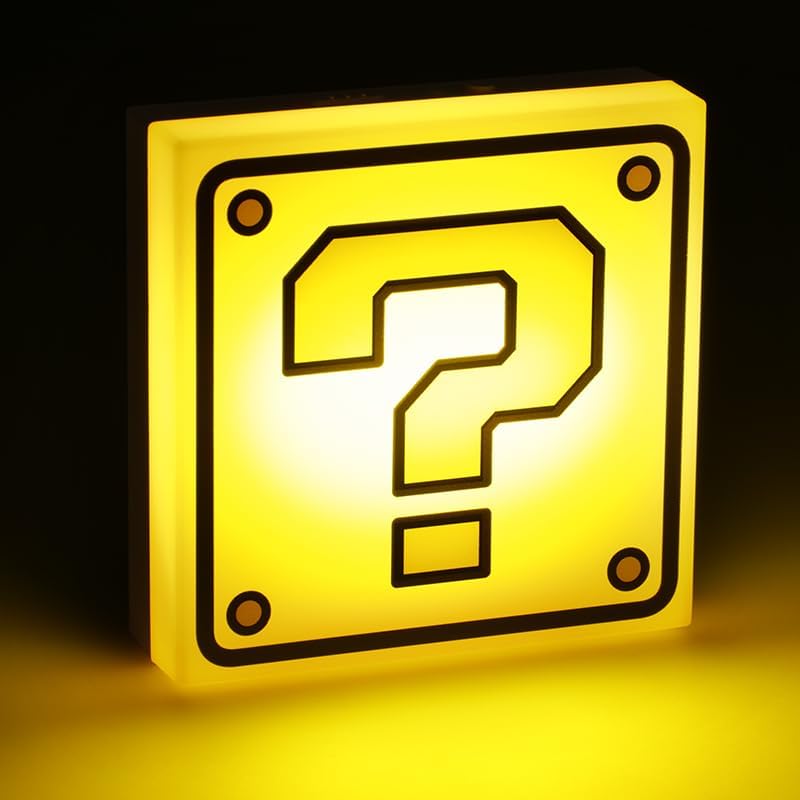 Paladone Super Mario Question Block Night Light - Officially Licensed Nintendo, Auto Night Sensor and Portable with Wall Adhesive, Retro Gift for Gamers