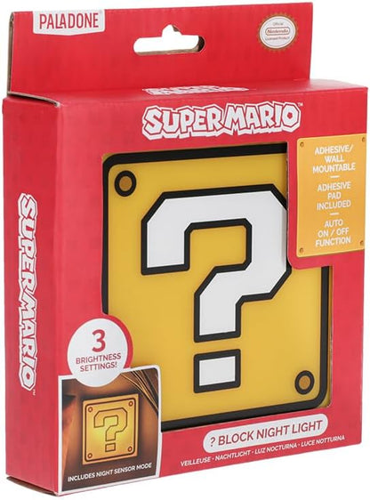 Paladone Super Mario Question Block Night Light - Officially Licensed Nintendo, Auto Night Sensor and Portable with Wall Adhesive, Retro Gift for Gamers