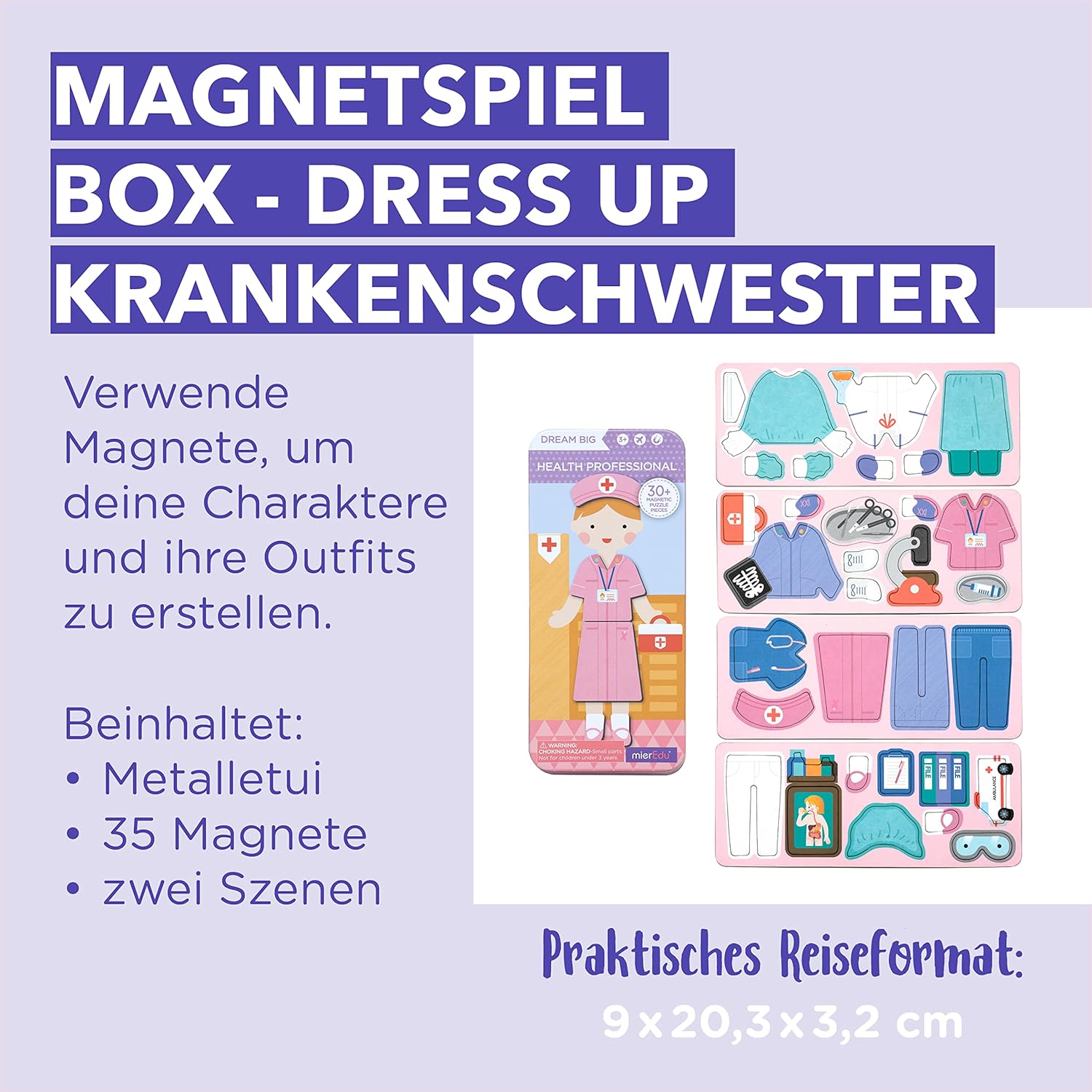 mierEdu Magnetic Game Box Nurse for Dressing - Promotes Motor Skills + Imagination I Ideal for Home & Travel Game for Children I Magnetic Toy Children I Travel Games Children from 3 Years