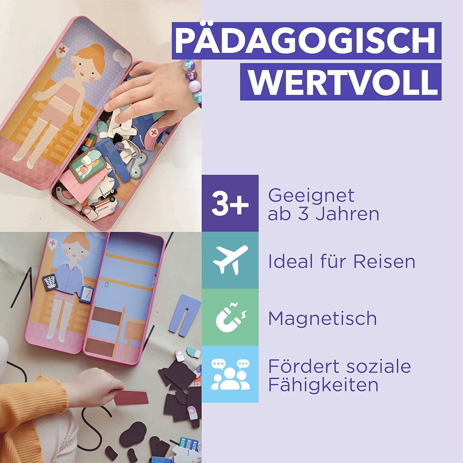 mierEdu Magnetic Game Box Nurse for Dressing - Promotes Motor Skills + Imagination I Ideal for Home & Travel Game for Children I Magnetic Toy Children I Travel Games Children from 3 Years