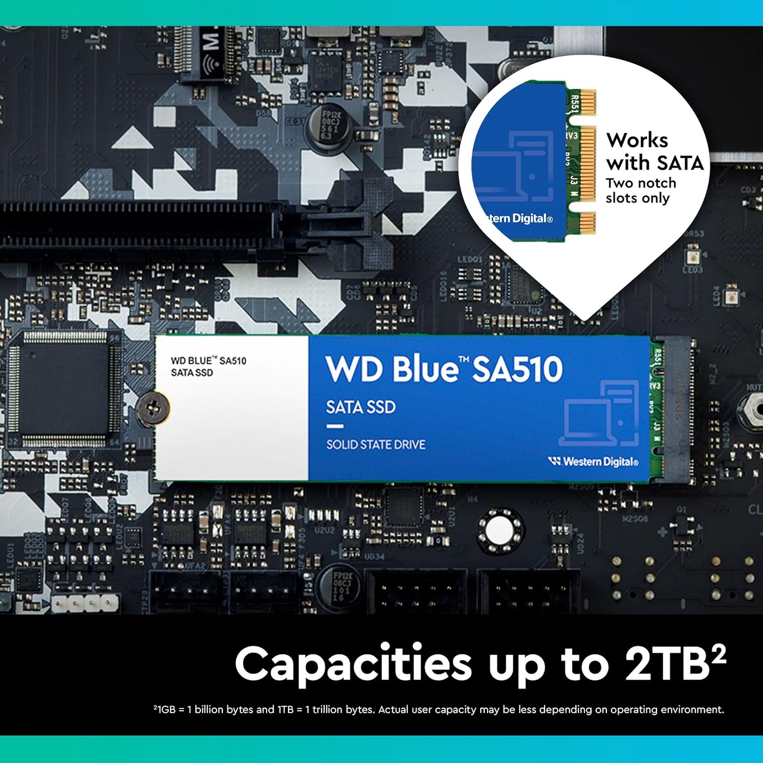WD Blue SA510 2TB M.2 SATA SSD with up to 560MB/s read speed