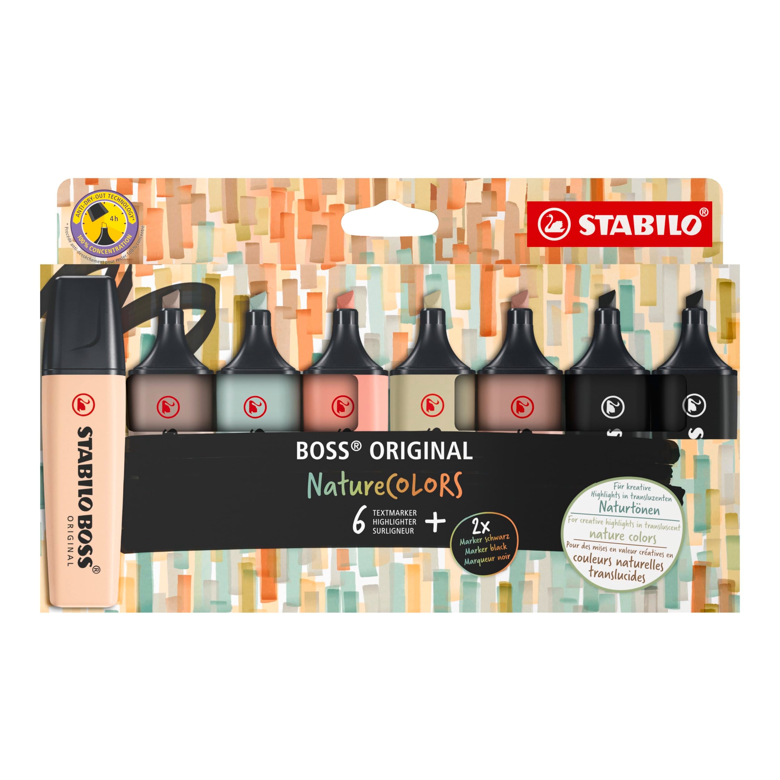 Highlighter - STABILO BOSS ORIGINAL NatureCOLORS - Pack of 8 Colours