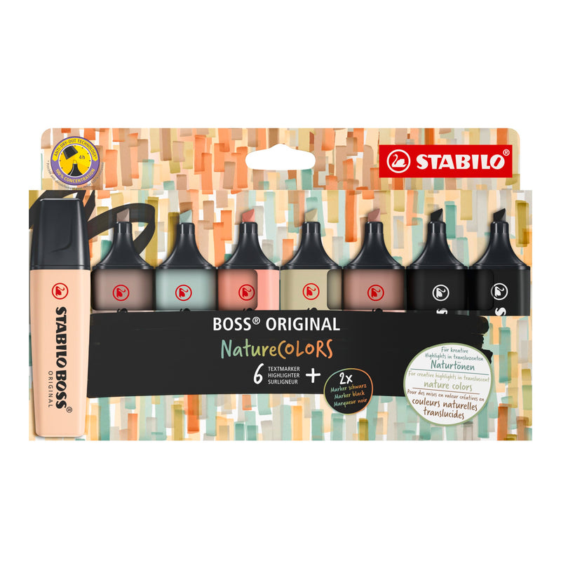 Highlighter - STABILO BOSS ORIGINAL NatureCOLORS - Pack of 8 Colours