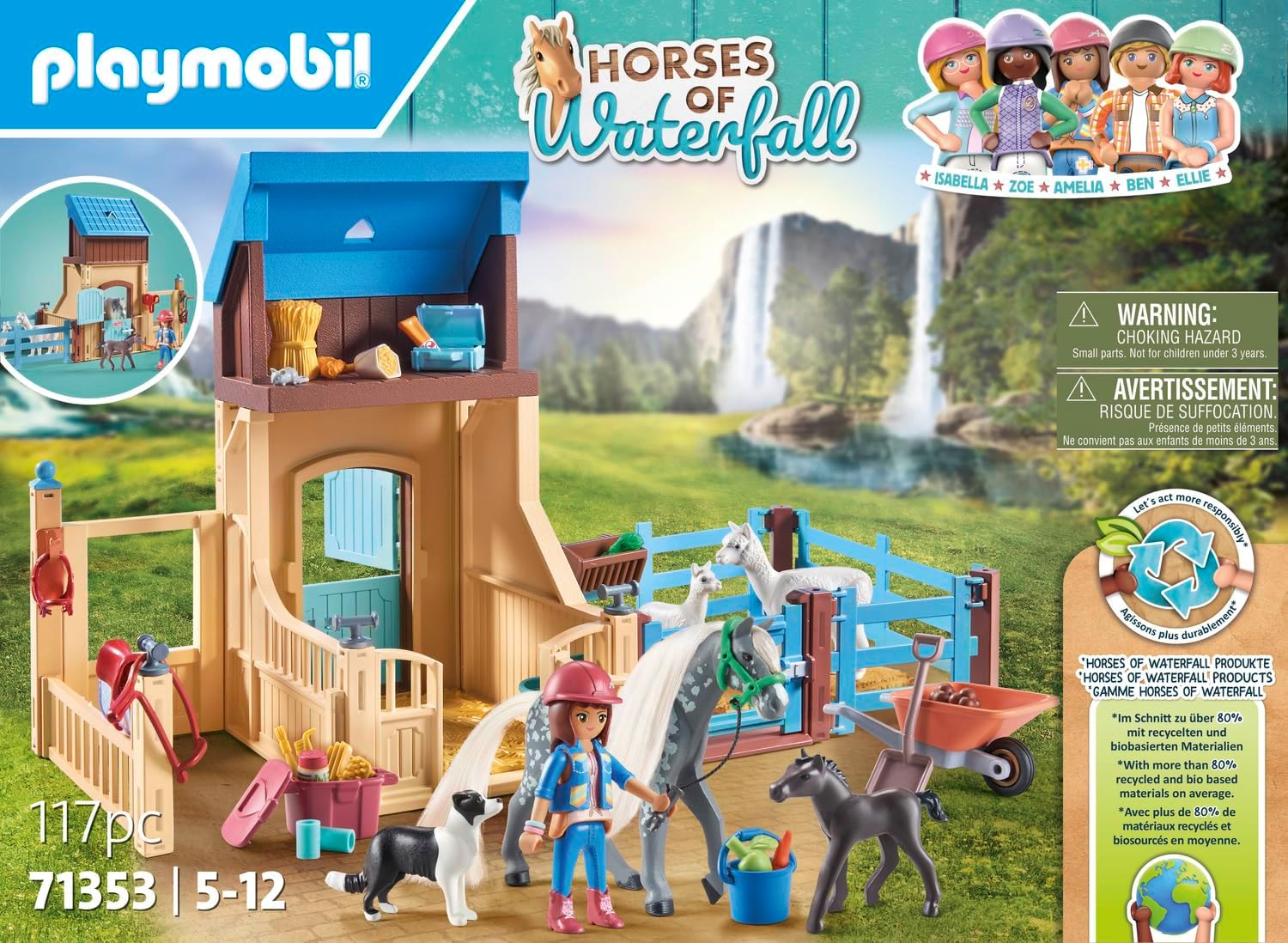 Playmobil 71353 Horses of Waterfall Horse Stall with Amelia and Whisper, adventures at the picturesque Waterfall Ranch, fun imaginative role-play, sustainable play sets suitable for children ages 5+