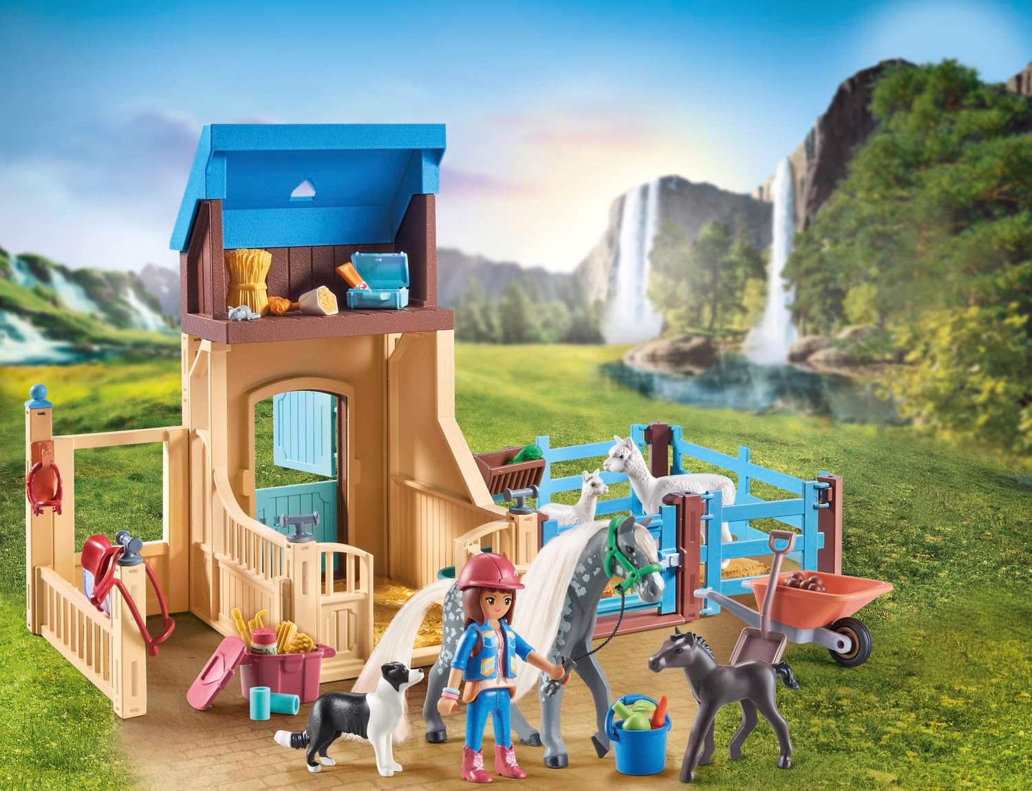 Playmobil 71353 Horses of Waterfall Horse Stall with Amelia and Whisper, adventures at the picturesque Waterfall Ranch, fun imaginative role-play, sustainable play sets suitable for children ages 5+