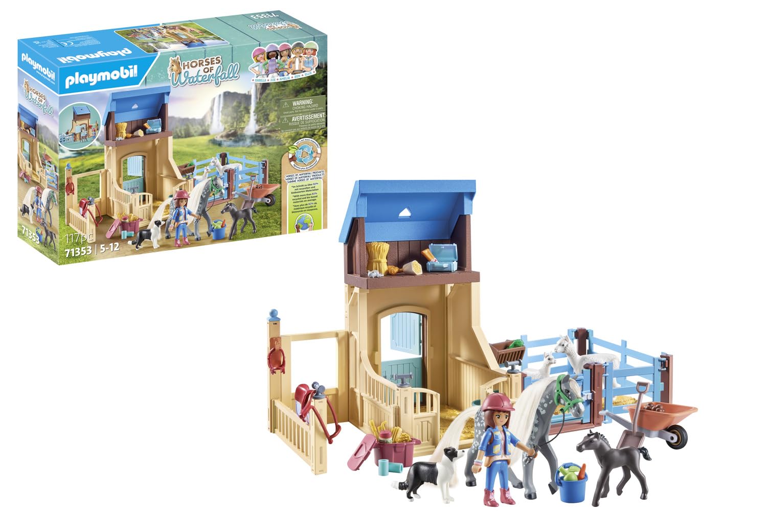 Playmobil 71353 Horses of Waterfall Horse Stall with Amelia and Whisper, adventures at the picturesque Waterfall Ranch, fun imaginative role-play, sustainable play sets suitable for children ages 5+