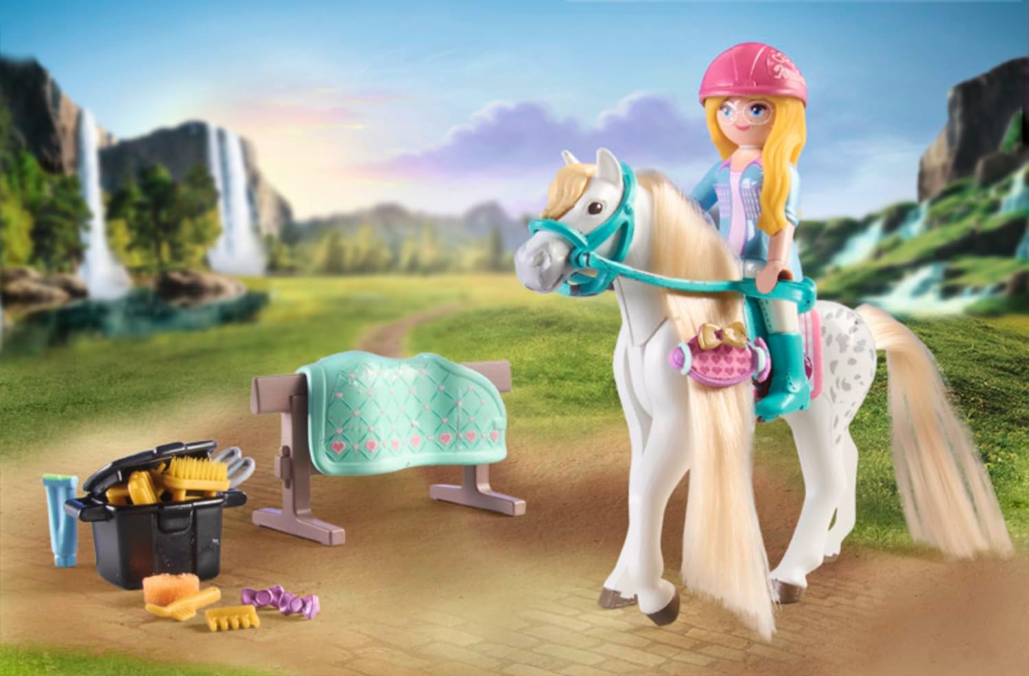 Playmobil 71354 Horses of Waterfall Washing Station with Isabella and Lioness, extensive rides and joint selfies, fun imaginative role-play, sustainable play sets suitable for children ages 5+
