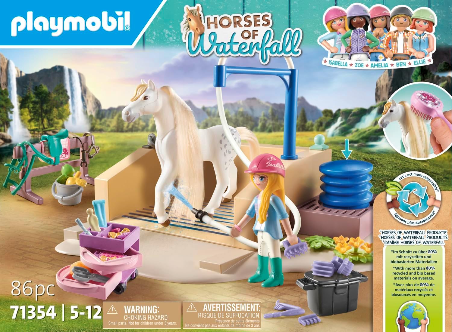 Playmobil 71354 Horses of Waterfall Washing Station with Isabella and Lioness, extensive rides and joint selfies, fun imaginative role-play, sustainable play sets suitable for children ages 5+