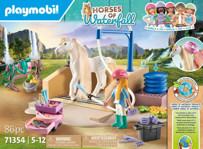 Playmobil 71354 Horses of Waterfall Washing Station with Isabella and Lioness, extensive rides and joint selfies, fun imaginative role-play, sustainable play sets suitable for children ages 5+