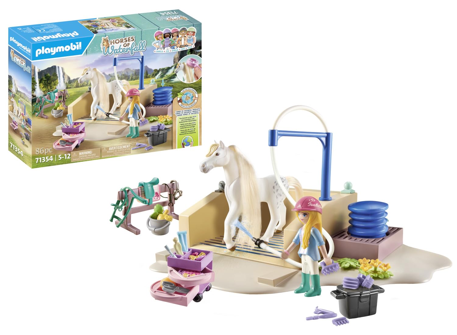 Playmobil 71354 Horses of Waterfall Washing Station with Isabella and Lioness, extensive rides and joint selfies, fun imaginative role-play, sustainable play sets suitable for children ages 5+