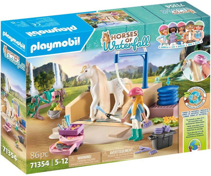 Playmobil 71354 Horses of Waterfall Washing Station with Isabella and Lioness, extensive rides and joint selfies, fun imaginative role-play, sustainable play sets suitable for children ages 5+