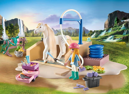 Playmobil 71354 Horses of Waterfall Washing Station with Isabella and Lioness, extensive rides and joint selfies, fun imaginative role-play, sustainable play sets suitable for children ages 5+