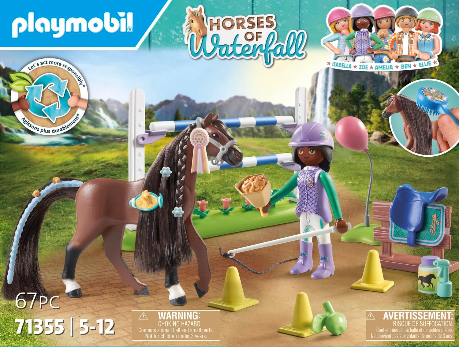 Playmobil 71355 Horses of Waterfall Jumping Arena with Zoe and Blaze, training for the championship with rewards, fun imaginative role-play, sustainable play sets suitable for children ages 5+