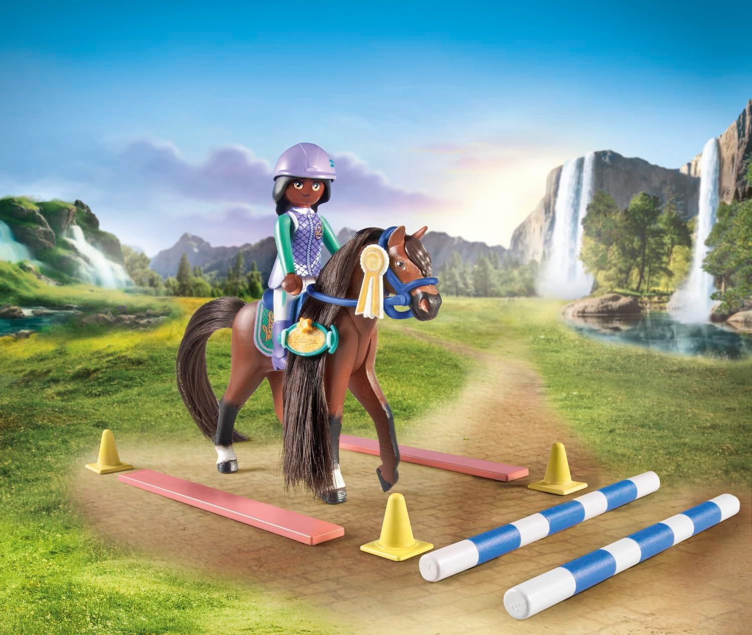 Playmobil 71355 Horses of Waterfall Jumping Arena with Zoe and Blaze, training for the championship with rewards, fun imaginative role-play, sustainable play sets suitable for children ages 5+