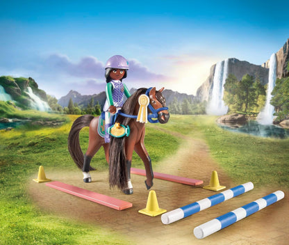 Playmobil 71355 Horses of Waterfall Jumping Arena with Zoe and Blaze, training for the championship with rewards, fun imaginative role-play, sustainable play sets suitable for children ages 5+