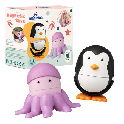 Sealife – Interactive & Magnetic Animals to connect together (6 pieces). Fun and creative bath toys for your child - Safe and squeezable.