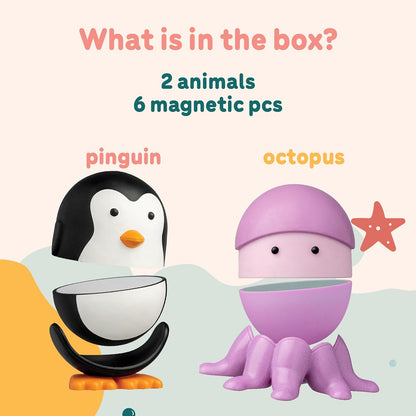 Sealife – Interactive & Magnetic Animals to connect together (6 pieces). Fun and creative bath toys for your child - Safe and squeezable.