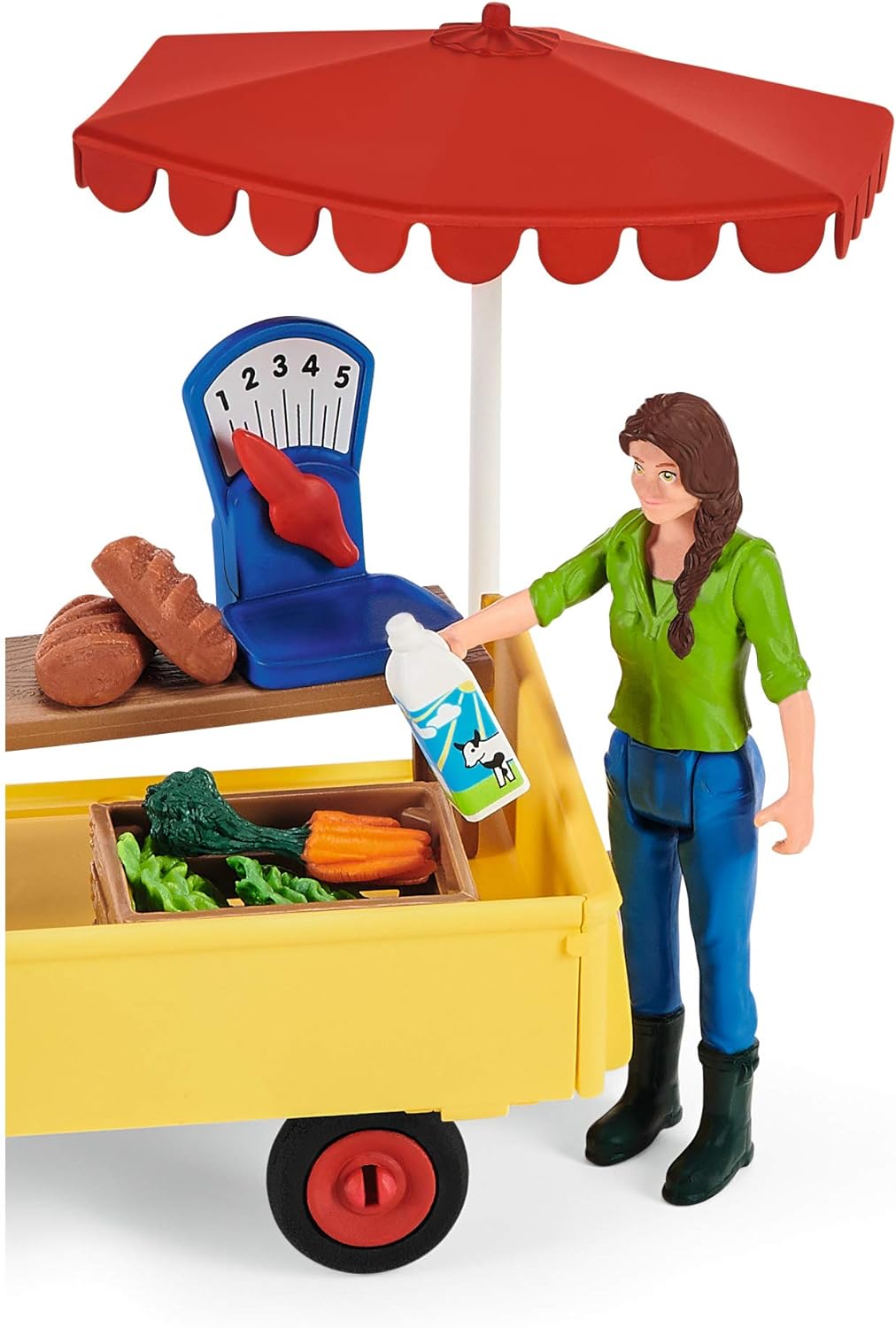 schleich FARM WORLD — 42528, Sunny Day Mobile Farm Stand Playset, Farm Play Set with Farmer Dolls, Horse and Mobile Produce Stand, Farm Animal Toys for Kids Ages 3+