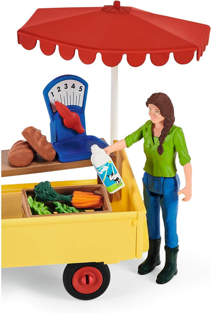 schleich FARM WORLD — 42528, Sunny Day Mobile Farm Stand Playset, Farm Play Set with Farmer Dolls, Horse and Mobile Produce Stand, Farm Animal Toys for Kids Ages 3+