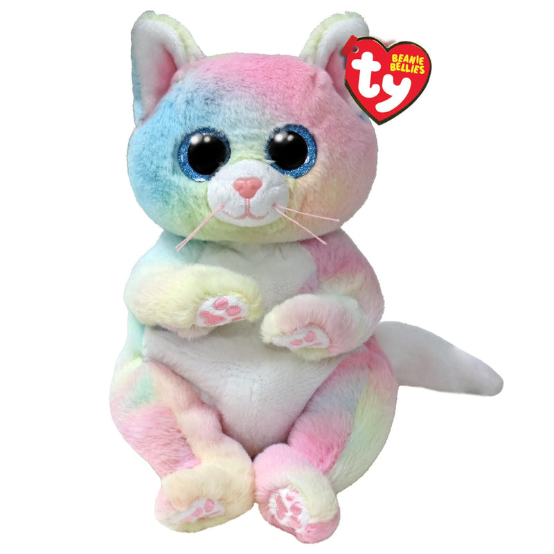 Ty Beanie Bellies - Jenny el Gatito Multicolor con los Ojos Azules Brillantes, los Animales de Peluche con el Vientre Suave Originales de 20 cm - T41291
