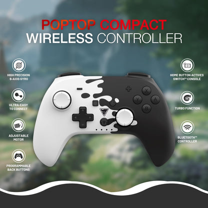 DragonShock - PopTop Black and White - Compact Bluetooth Wireless Controller for Nintendo Switch - Switch OLED - PC - Android